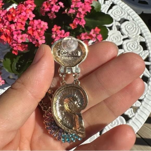 Anthropologie Seashell Blue Ocean Crystal Earrings - Picture 6 of 9